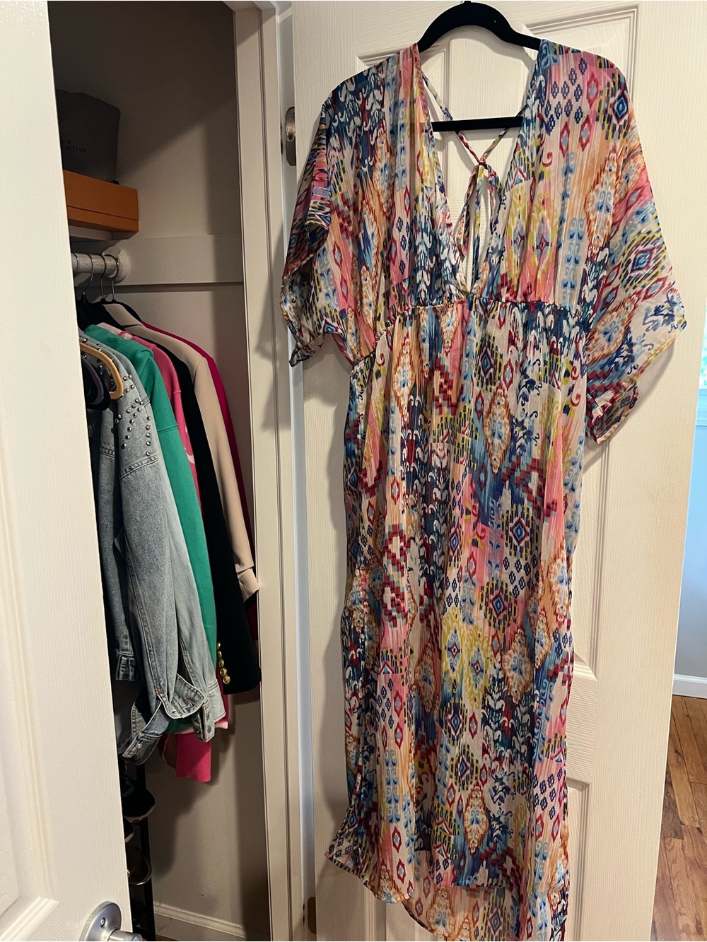 Multicolor Ikat-Print V-Neck Swim Coverup
